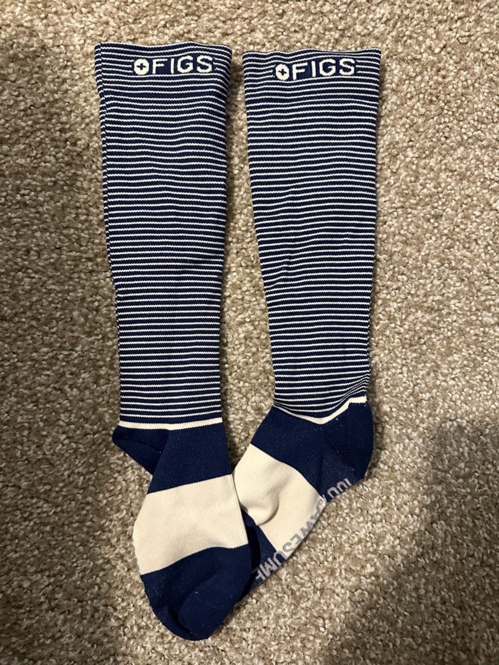 Figs Navy and White Striped Compression Socks